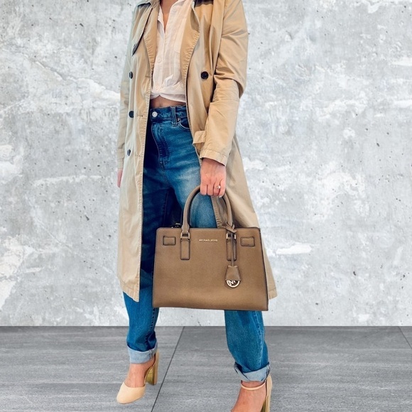 Michael Kors Dillon Satchel Tote Crossbody Bag Saffiano Leather Gray - Picture 2 of 16